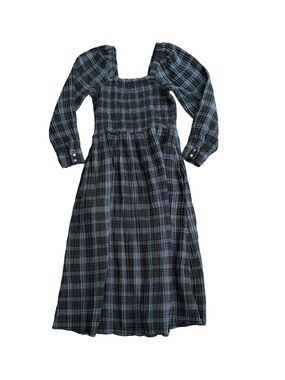 Madewell Black and Blue Plaid Midi Dress